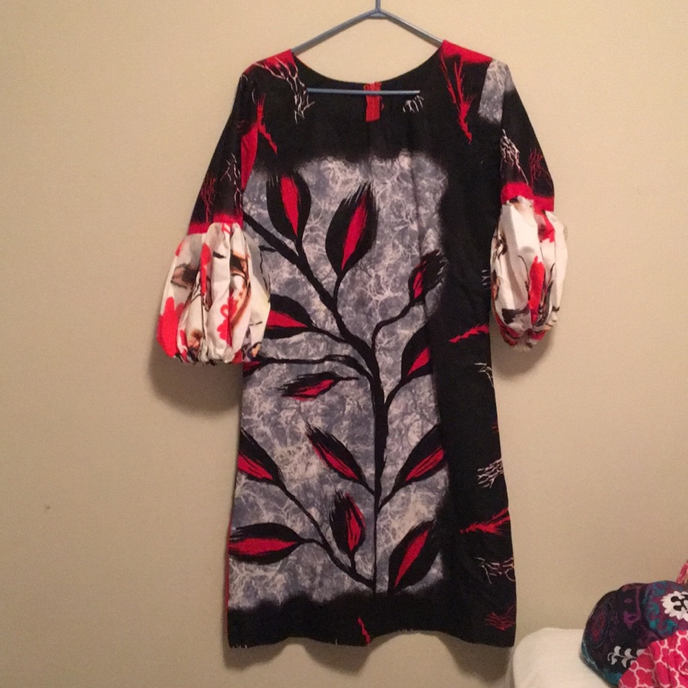 Red grey and black dress
